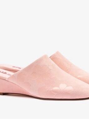 Larroude Venice Wedge in Tulip Sakura Printed Suede Size 7.5